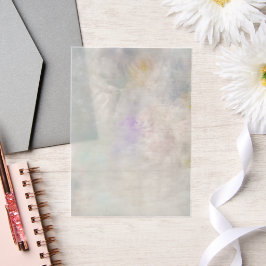 紫と青のアクセントを持つ白いダリア ベラム紙招待状