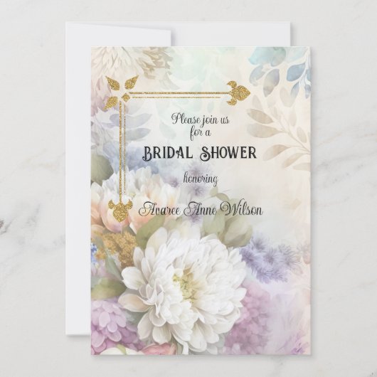 紫と青のアクセントを持つ白いダリア 招待状 (正面)