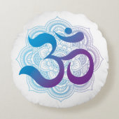 紫と青のオムシンボルマンダラフラワーホワイト ラウンドクッション (正面)