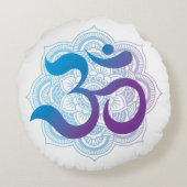 紫と青のオムシンボルマンダラフラワーホワイト ラウンドクッション (裏面)