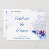 紫と青のオーナメントとスノーフレーク招待状 招待状 (正面/裏面)