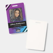 紫と青のグラデーションの写真とロゴバッジ バッジ (Front & Back)