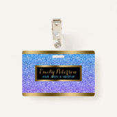 紫と青のグリッターフェイク金ゴールドアクセント バッジ (裏面クリップ)