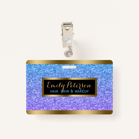 紫と青のグリッターフェイク金ゴールドアクセント バッジ (裏面クリップ)