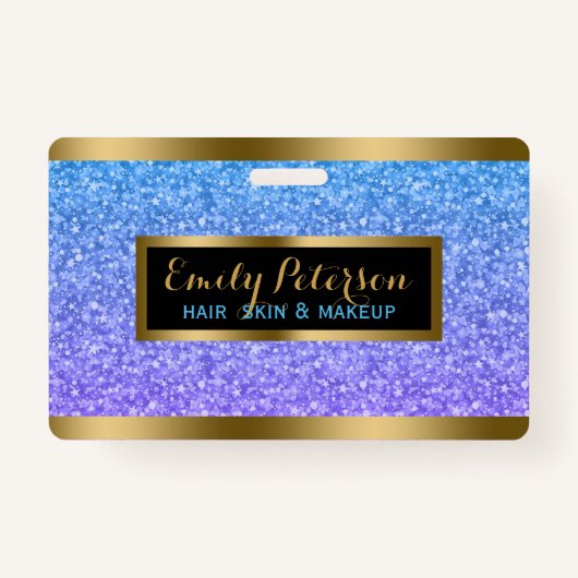 紫と青のグリッターフェイク金ゴールドアクセント バッジ (裏面)