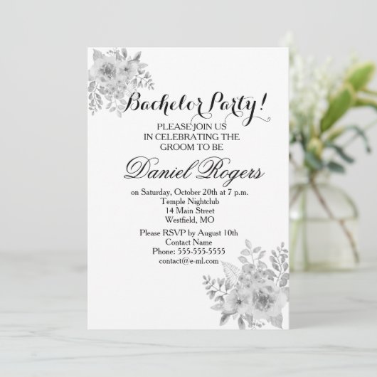 紫と青のグレースケール 独身最後の夜の招待状 招待状 (スタンド正面)