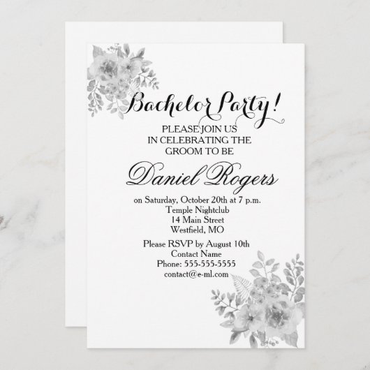 紫と青のグレースケール 独身最後の夜の招待状 招待状 (正面/裏面)