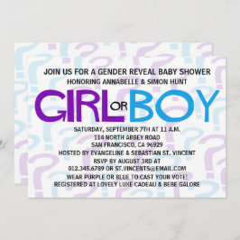 紫と青のジェンダーリビールベビーシャワーパーティー 招待状