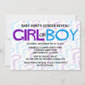 紫と青のタイポグラフィの性別表示パーティー 招待状 (正面)