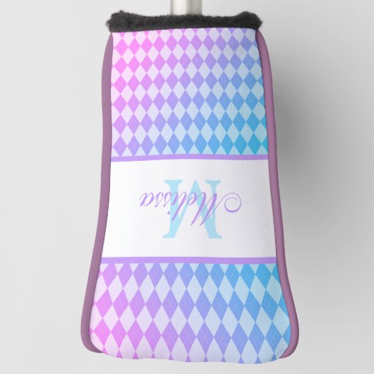 紫と青のダイヤグラデーションンモノグラムの ゴルフヘッドカバー (回転90)