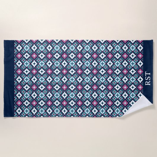 紫と青のデザイン ビーチタオル (正面)