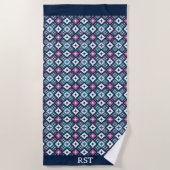 紫と青のデザイン ビーチタオル (正面)