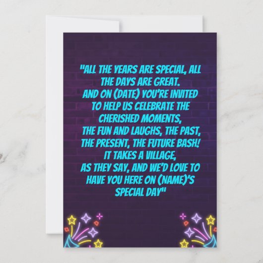 紫と青のネオン輝く誕生日パーティー 招待状 (裏面)