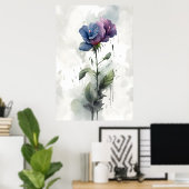 「紫と青のハイビスカス植物水彩画」 ポスター (ホームオフィス)