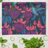 紫と青のハチドリの庭 キッチンタオル (折り畳み)