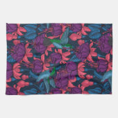 紫と青のハチドリの庭 キッチンタオル (横)