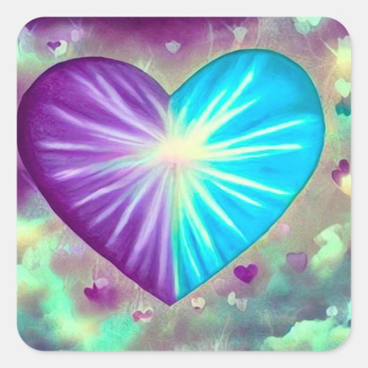 紫と青のハート スクエアシール (正面)