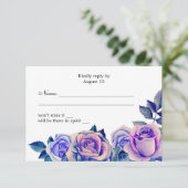 紫と青のバラの結婚式RSVP フローラルレスポンス 出欠カード (スタンド正面)