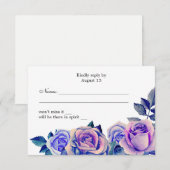 紫と青のバラの結婚式RSVP フローラルレスポンス 出欠カード (正面/裏面)