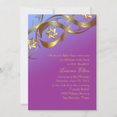 紫と青のバルミツワー金ゴールド星が花開く 招待状 (正面)