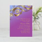 紫と青のバルミツワー金ゴールド星が花開く 招待状 (スタンド正面)