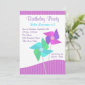 紫と青のピンホイールバースデーパーティー 招待状 (スタンド正面)