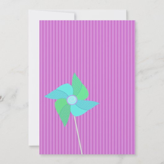 紫と青のピンホイールバースデーパーティー 招待状 (裏面)