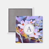 紫と青のフローラとイニシャル マグネット (正面/裏面)