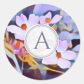 紫と青のフローラとイニシャル ラウンドシール (正面)