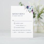 紫と青のフローラと食事オプションなしRSVP 出欠カード (スタンド正面)