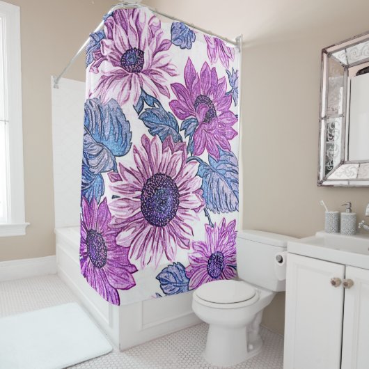 紫と青のフローラデライトバスシャワーカーテン シャワーカーテン (インサイチュ)