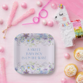 紫と青のフローラボーイシャワー ペーパープレート (パーティー)