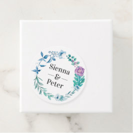 紫と青のフローラリース結婚式の引き出物ラベル フェイバータグ