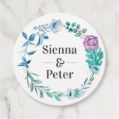 紫と青のフローラリース結婚式の引き出物ラベル フェイバータグ (正面)