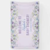 紫と青のフローラ男の赤ちゃんシャワー 横断幕 (縦)
