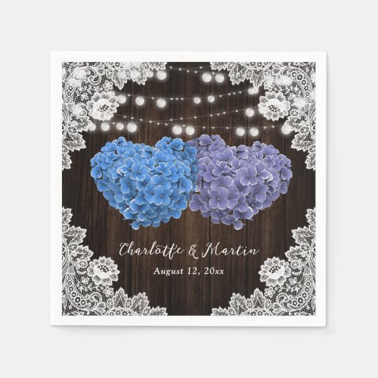 紫と青のフローラ結婚ハート スタンダードカクテルナプキン (正面)