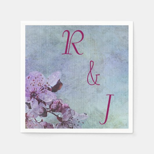 紫と青のフローラ結婚 スタンダードカクテルナプキン (正面)