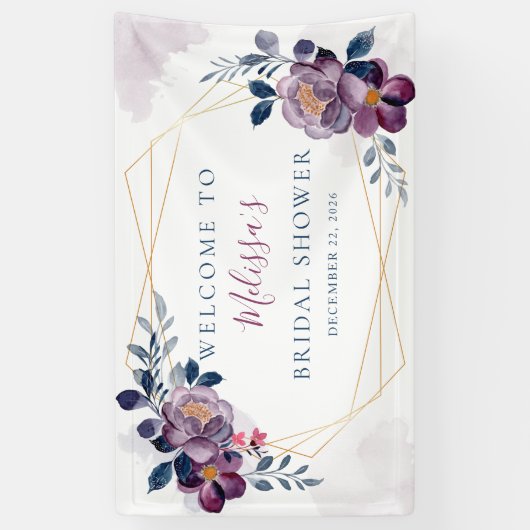 紫と青のフローラ金ゴールドフレーム 横断幕 (縦)