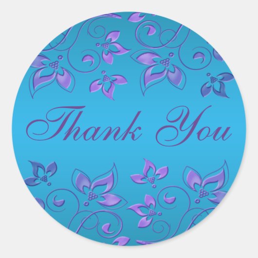 紫と青のフローラ1.5インチラウンドありがとう ラウンドシール (正面)