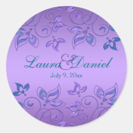紫と青のフローラ1.5インチラウンド結婚のステッカー ラウンドシール