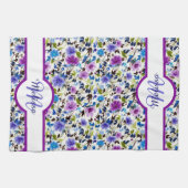 紫と青のフローラ パーソナライズされた キッチンタオル (横)