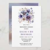 紫と青のペイントされた花の仲人ランチョン 招待状 (正面/裏面)