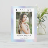 紫と青のホログラフィックフォトの卒業 サンキューカード (スタンド正面)