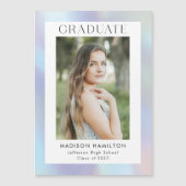 紫と青のホログラフィックフォトの卒業 マグネット招待状 (正面)