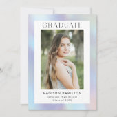 紫と青のホログラフィック写真卒業パーティー 招待状 (正面)