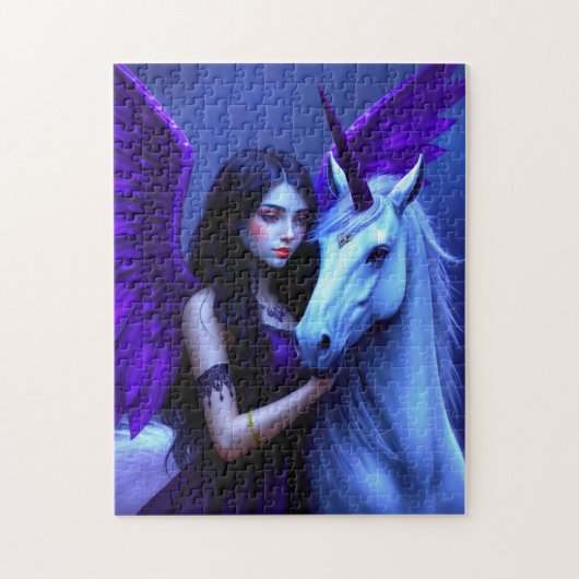 紫と青のユニコーンと魔法の妖精 ジグソーパズル (縦)