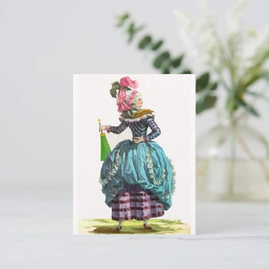 紫と青のレジエンシー フランス ファッション ドローイング ポストカード (スタンド正面)