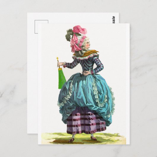 紫と青のレジエンシー フランス ファッション ドローイング ポストカード (正面/裏面)