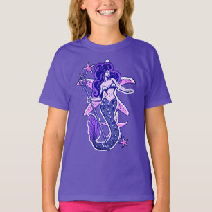 紫と青のレトロピンアップ人魚 Tシャツ