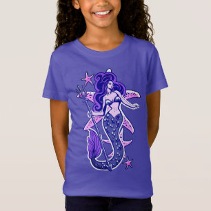 紫と青のレトロピンアップ人魚 Tシャツ